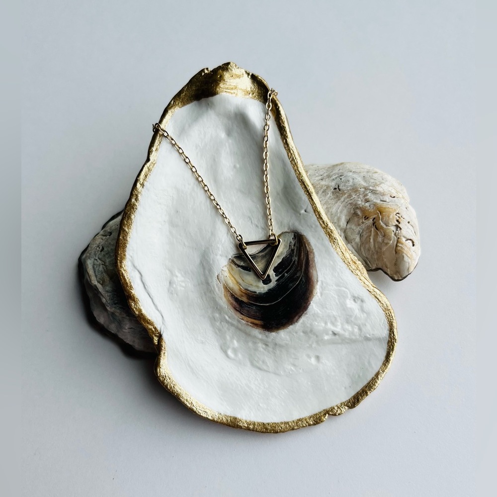Handmade Natural Oyster Shell Ring/Trinket Dish and Gold Trim